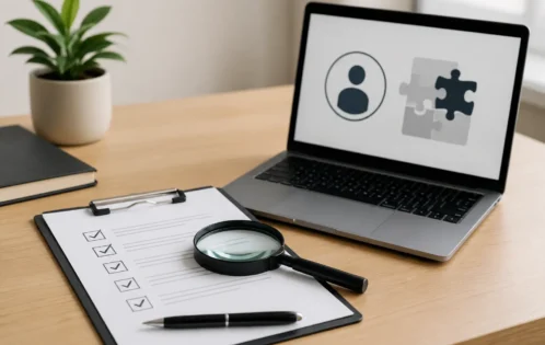 Senior executive reviewing a contract and business documents on a desk while conducting due diligence on a fractional engagement