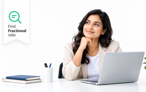 Professional with 5 to 10 years of experience reviewing fractional job options on a laptop