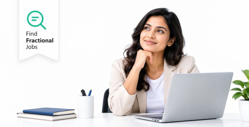 Professional with 5 to 10 years of experience reviewing fractional job options on a laptop
