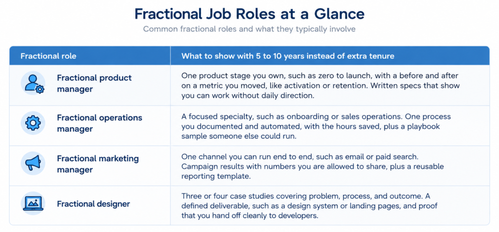 Four fractional roles with the proof each one needs instead of extra years